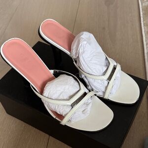 Gucci Cream/white Leather Square-Toe Slide Heels with Pink Insole